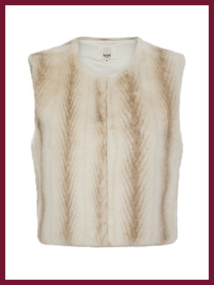 Edelweiss Faux Fur Gilet - Cream Zig Zag