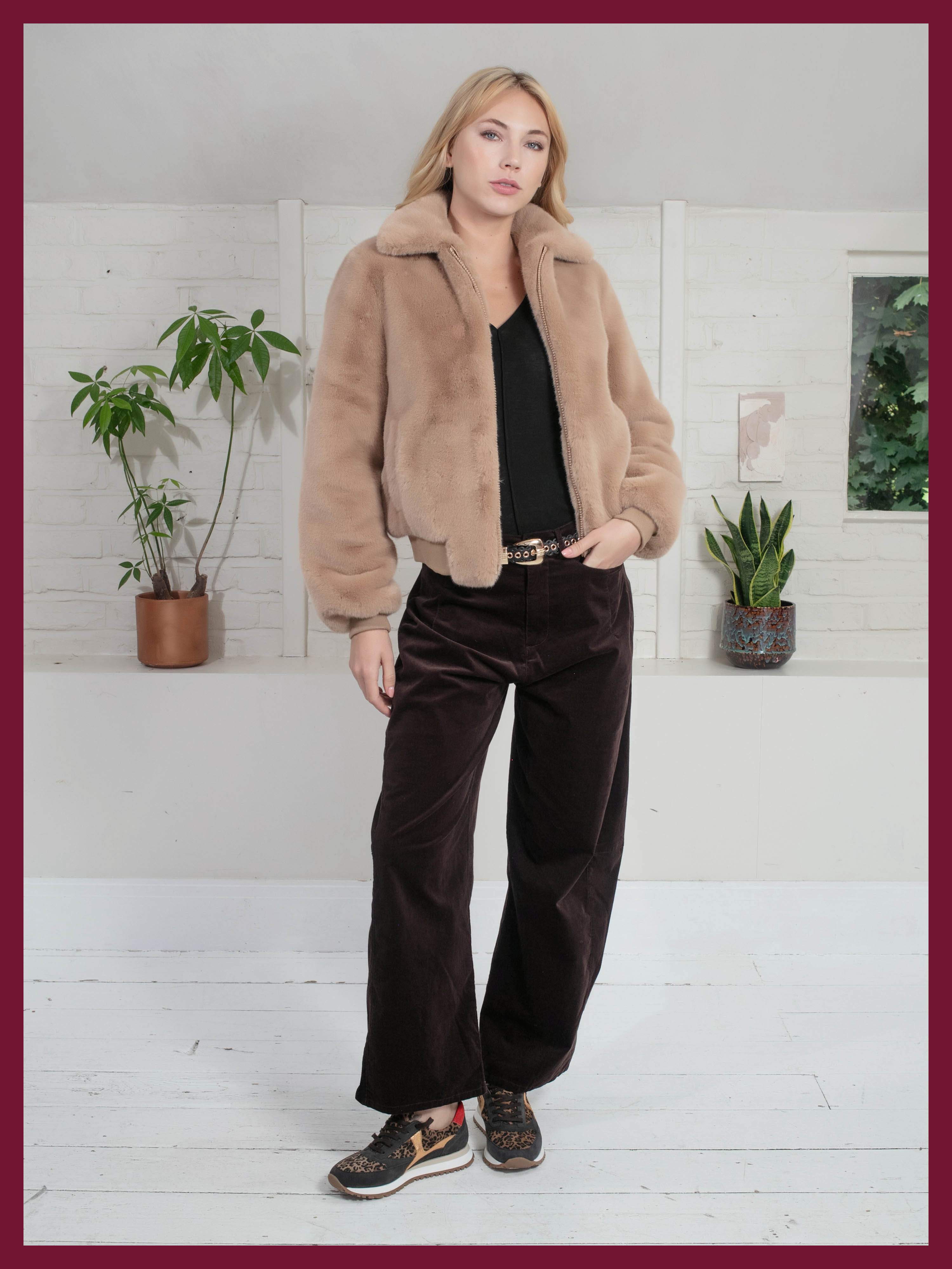 Beatrix Faux Fur Bomber In Camel
