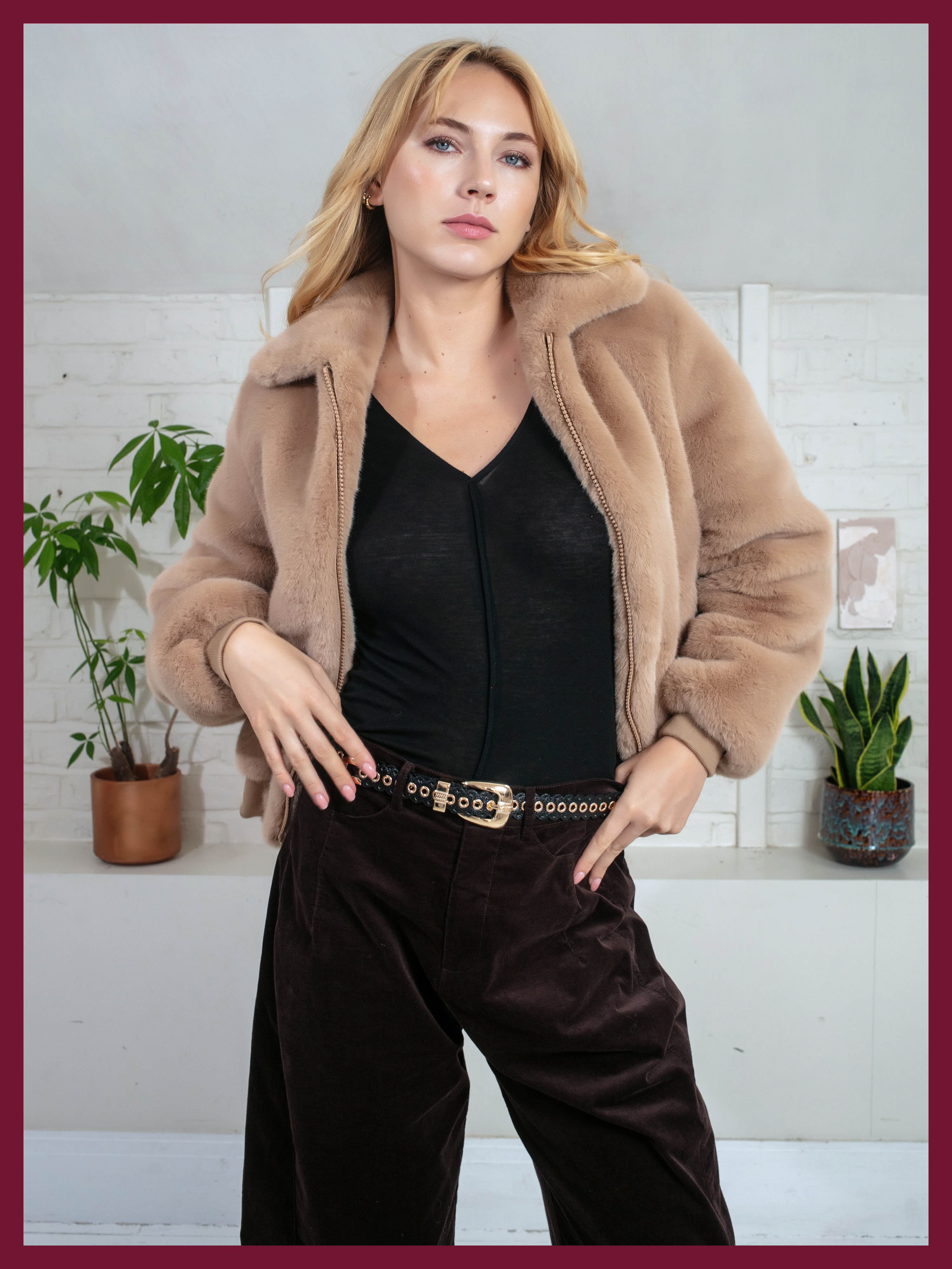 Beatrix Faux Fur Bomber In Camel
