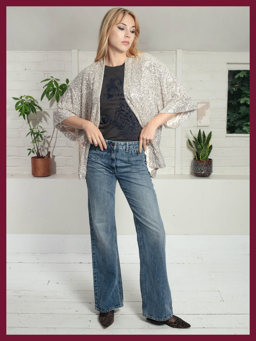 Gold women's sparkly kimono for evening and occasion outfits