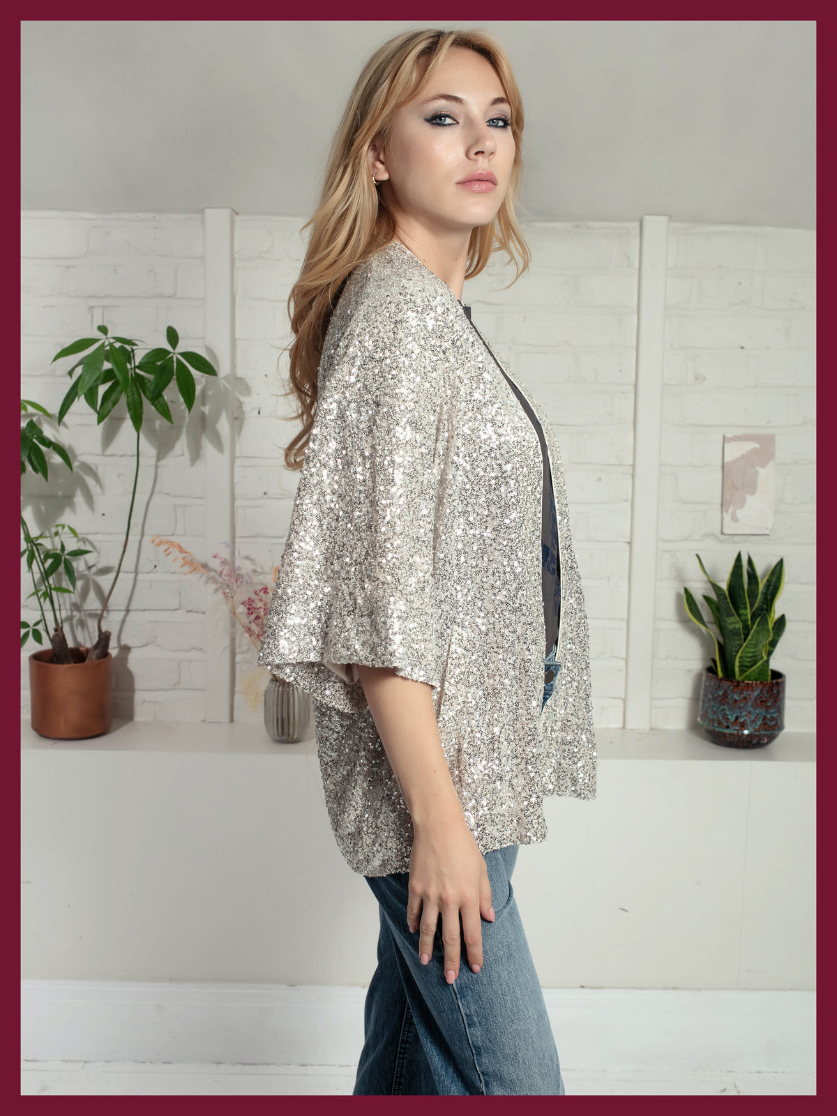 Women's gold sequin kimono jacket for partywear
