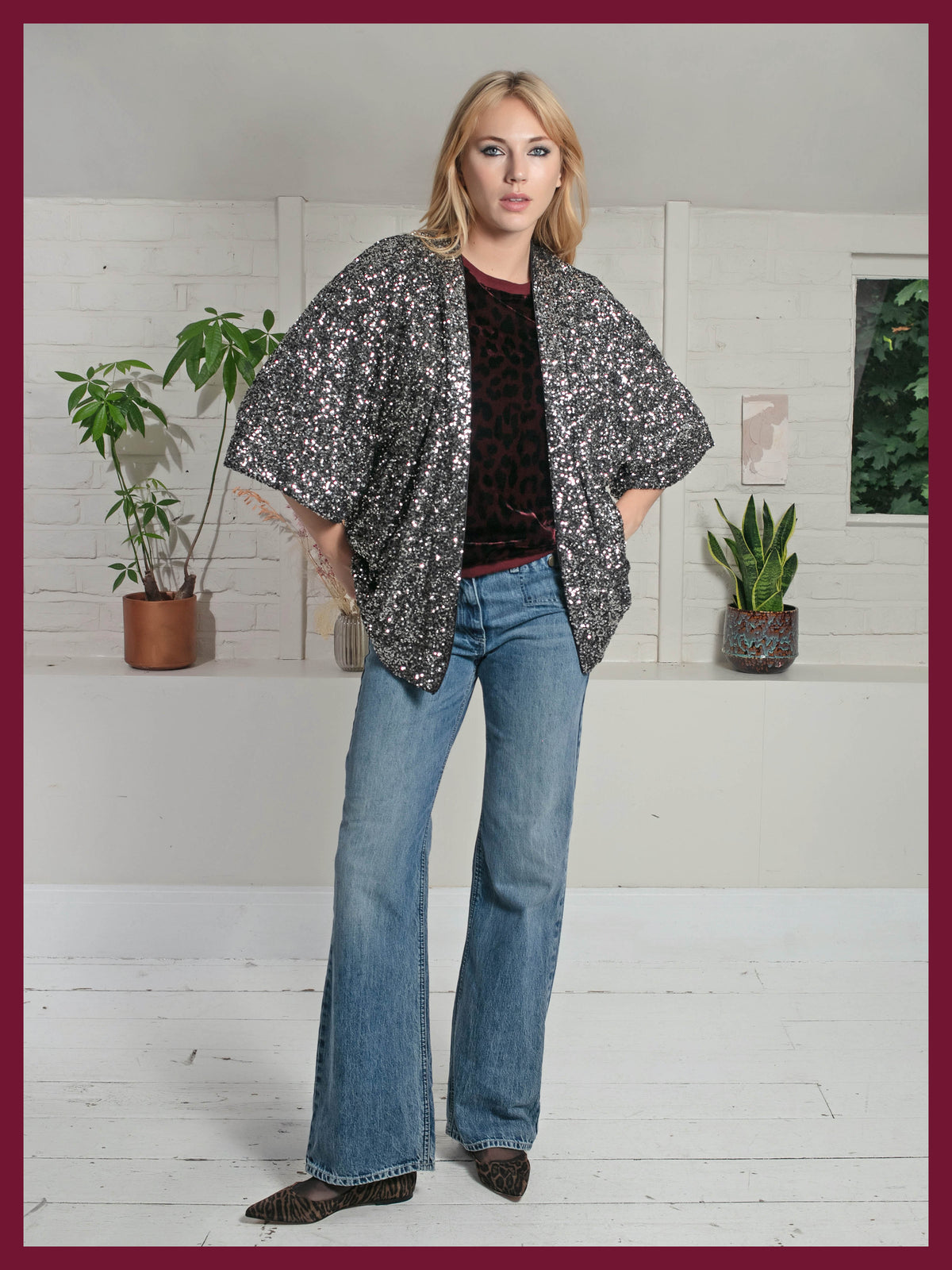 Women's gunmetal sequin kimono for elegant partywear