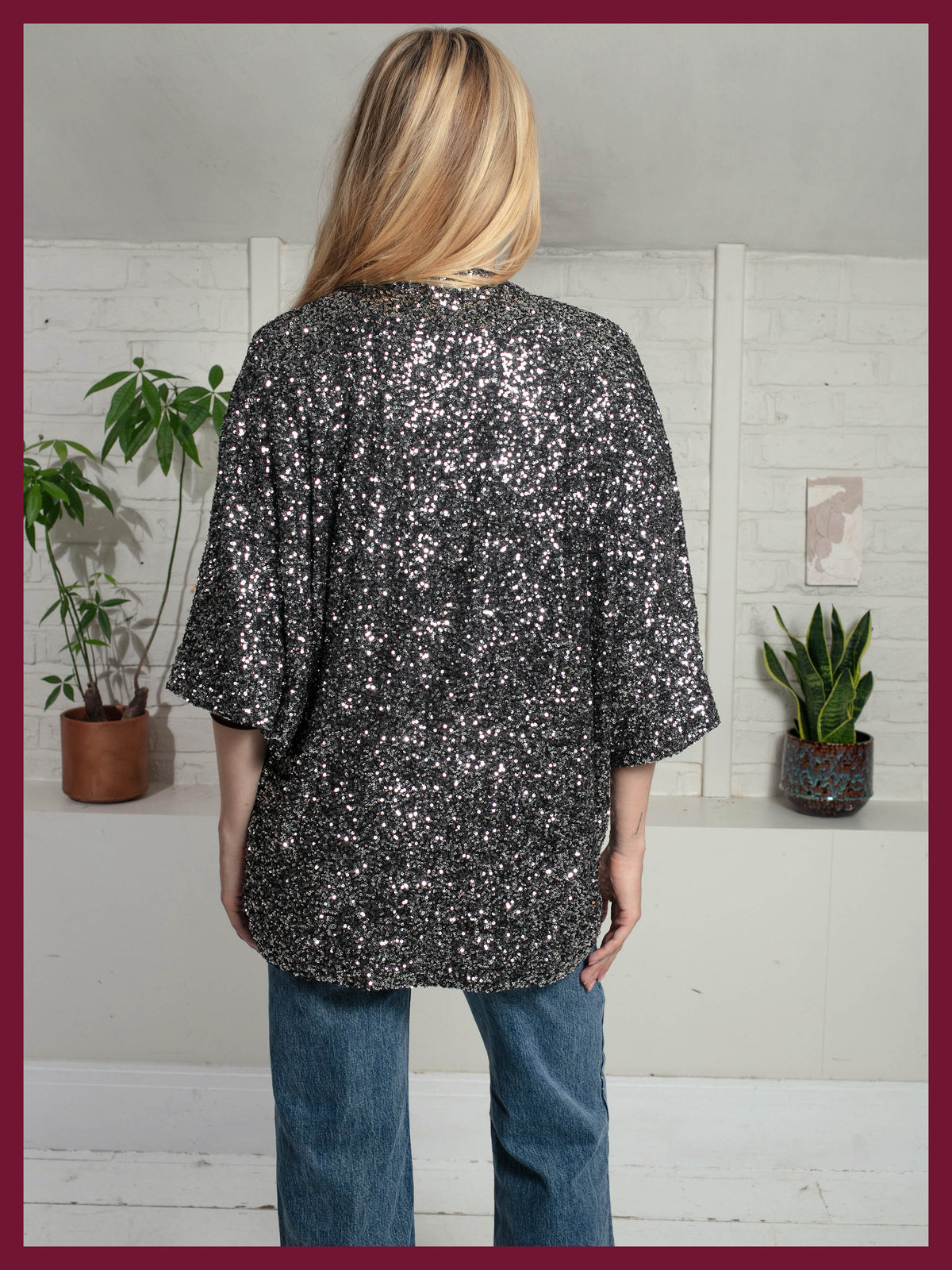 Gunmetal women's sequin jacket with kimono silhouette