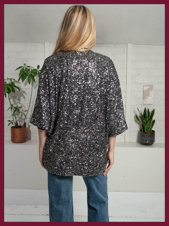 Gunmetal women's sequin jacket with kimono silhouette