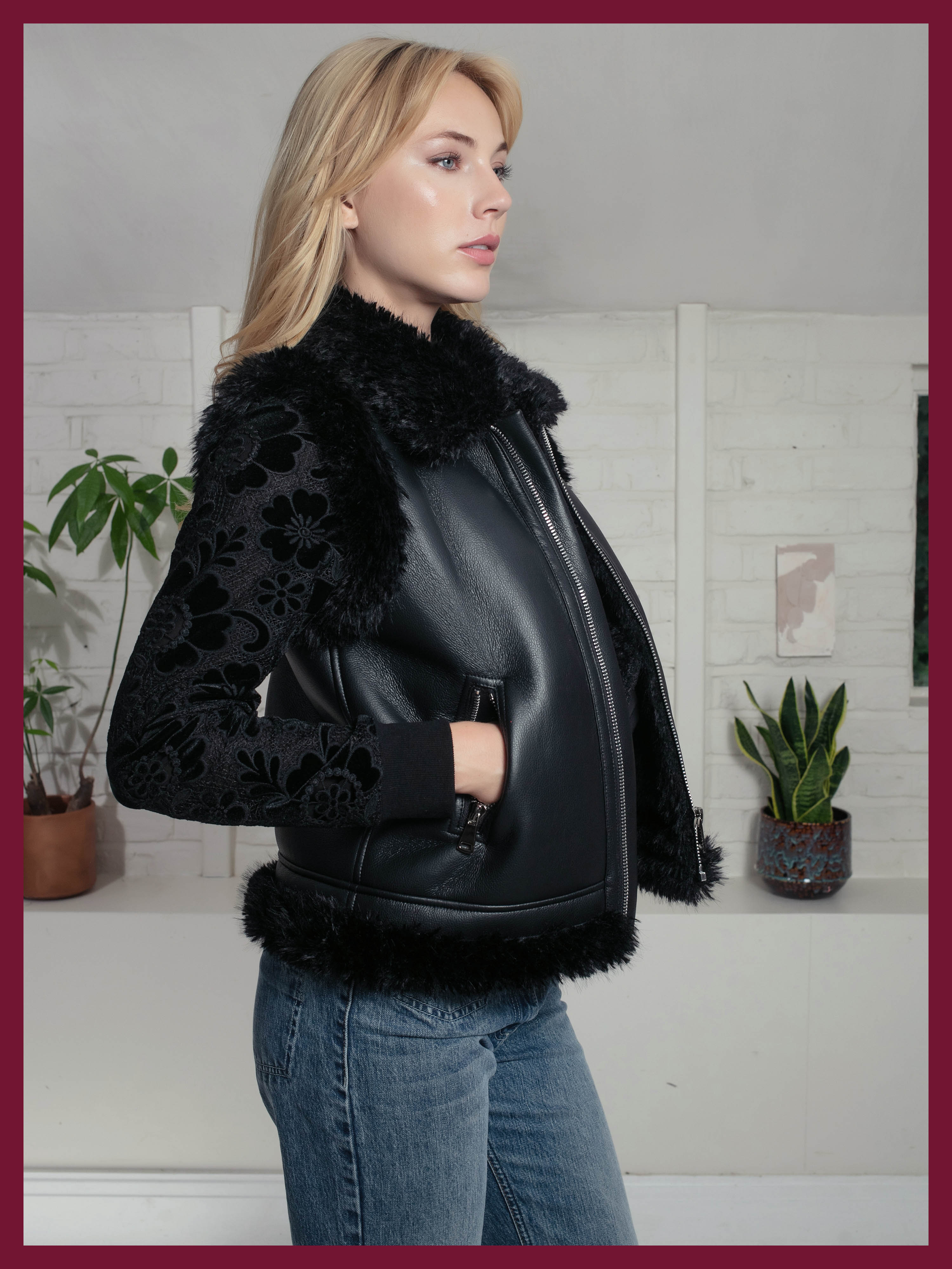 Devina Leather Look Biker Gilet - Black