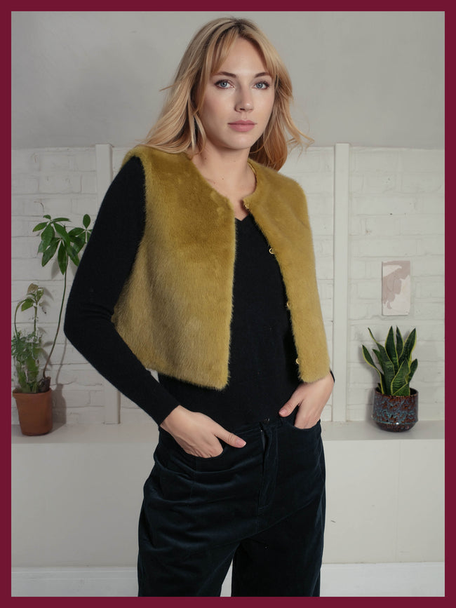 Edelweiss Faux Fur Gilet - Chartreuse
