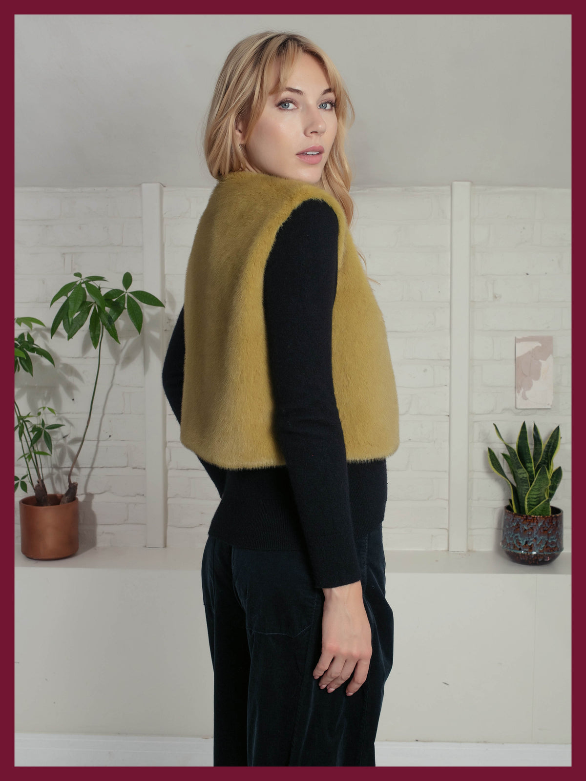 Edelweiss Faux Fur Gilet - Chartreuse