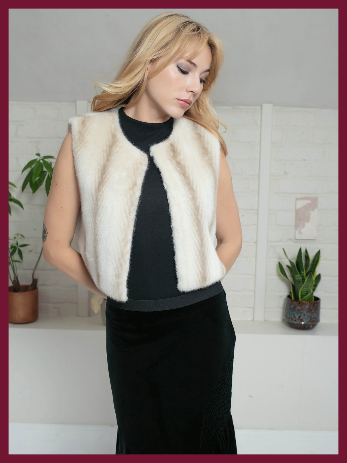 Edelweiss Faux Fur Gilet - Cream Zig Zag