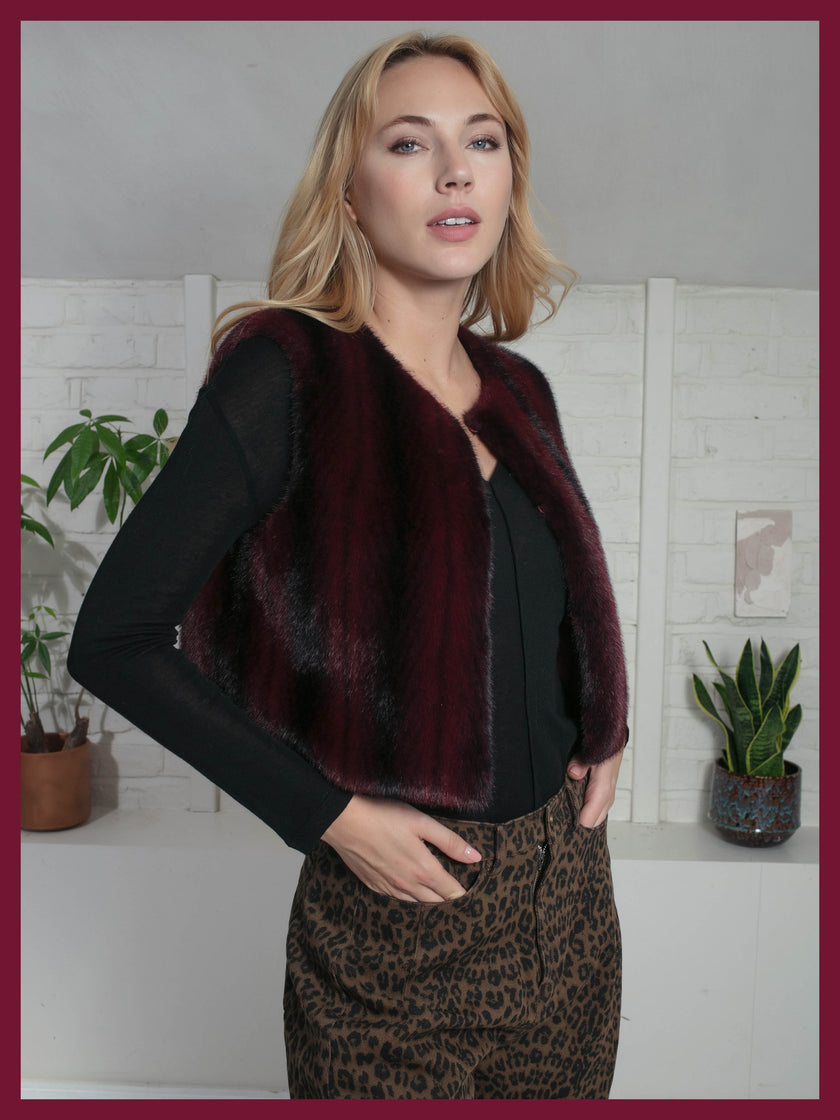 Edelweiss Faux Fur Gilet - Plum Zig Zag