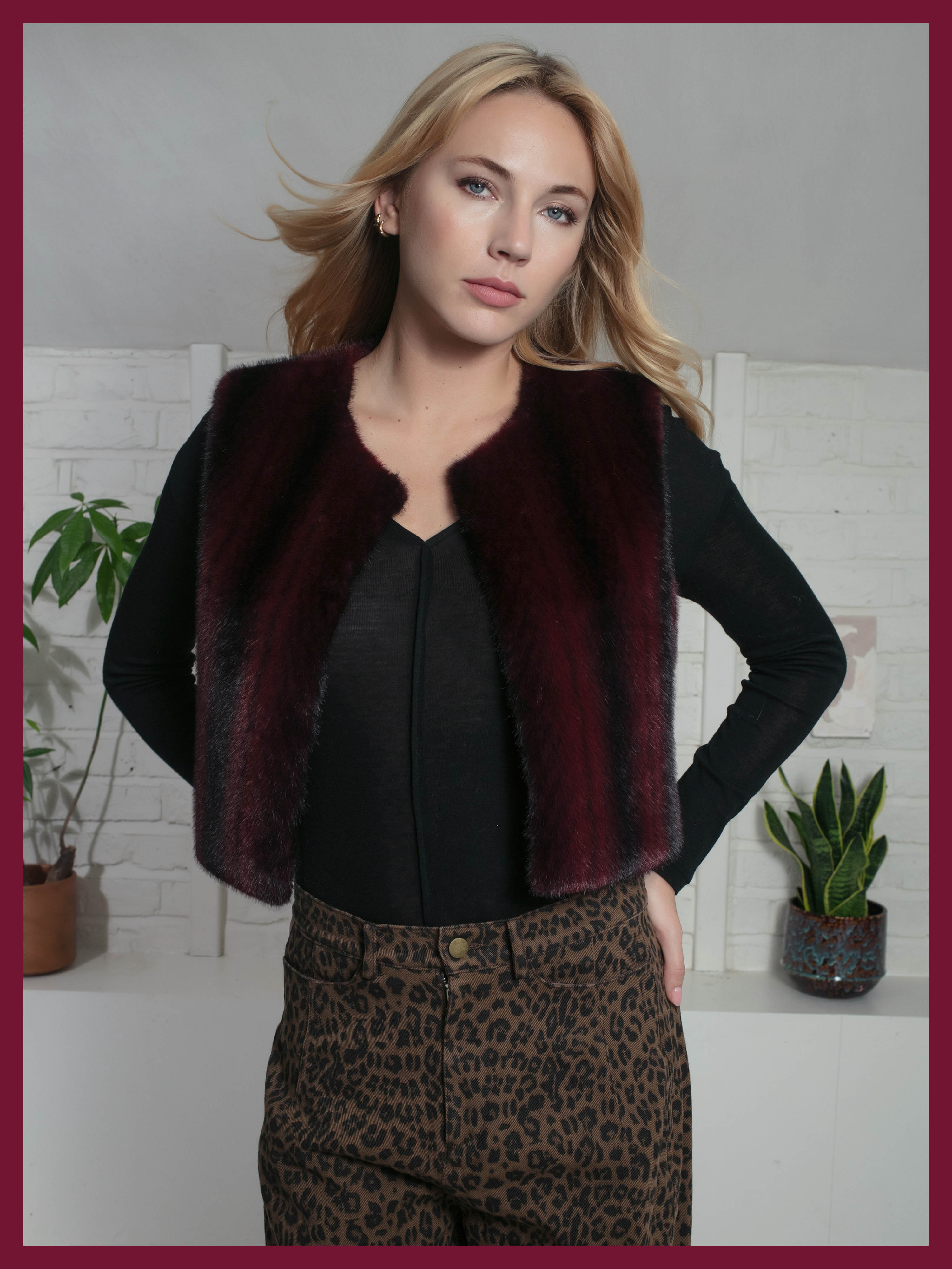 Edelweiss Faux Fur Gilet - Plum Zig Zag