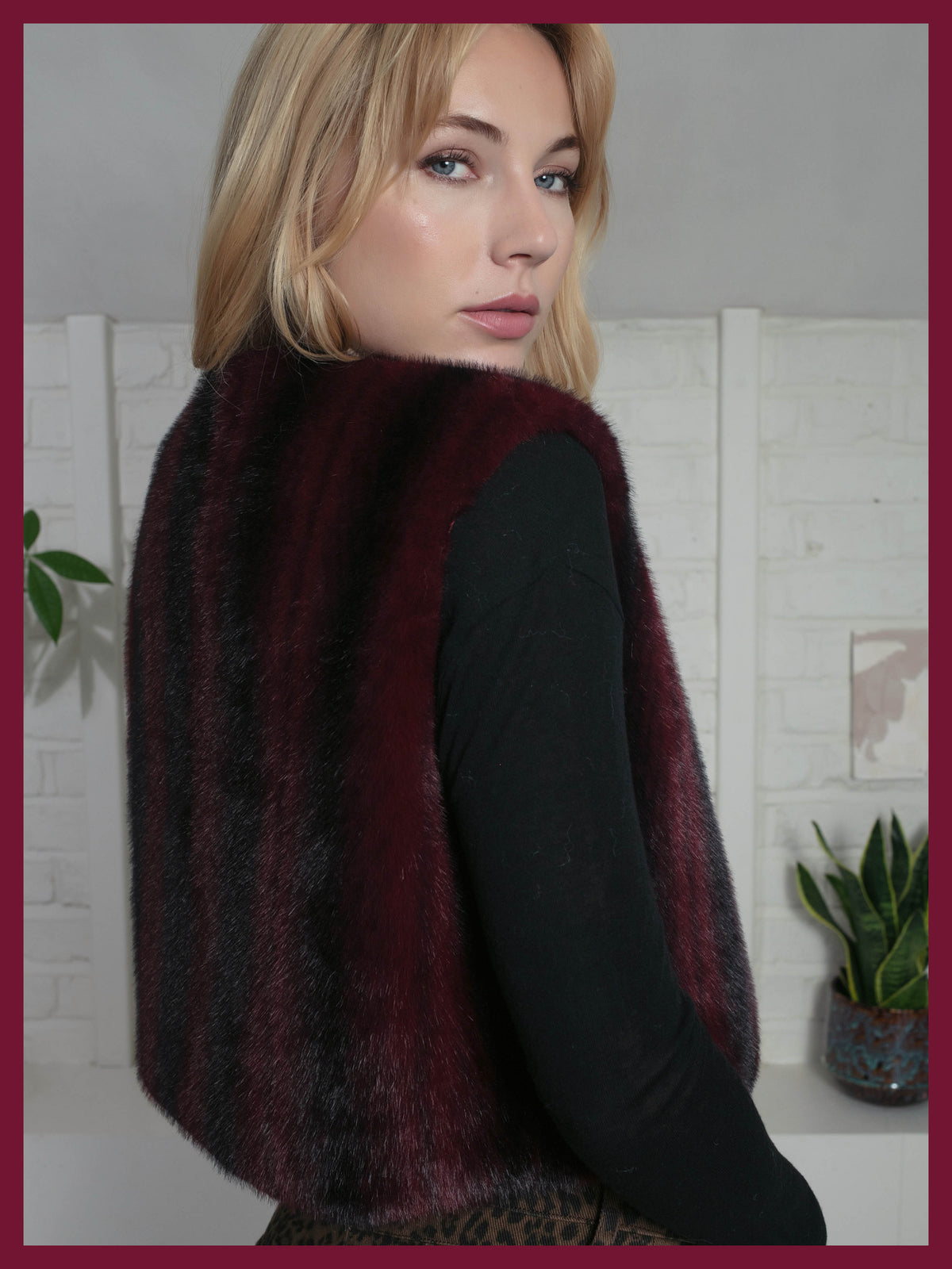 Edelweiss Faux Fur Gilet - Plum Zig Zag