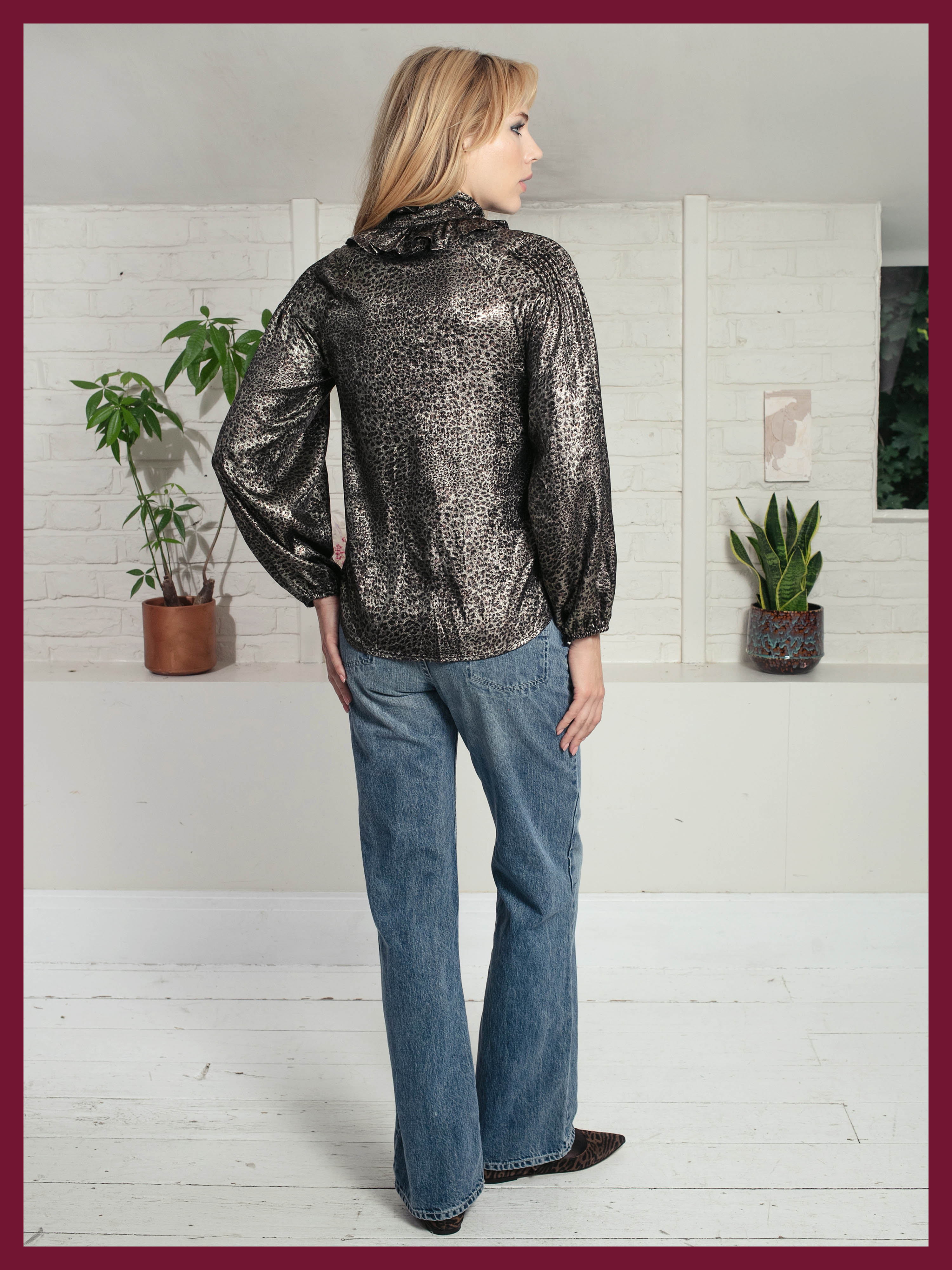 Lydia Lame Blouse In Gold Leopard