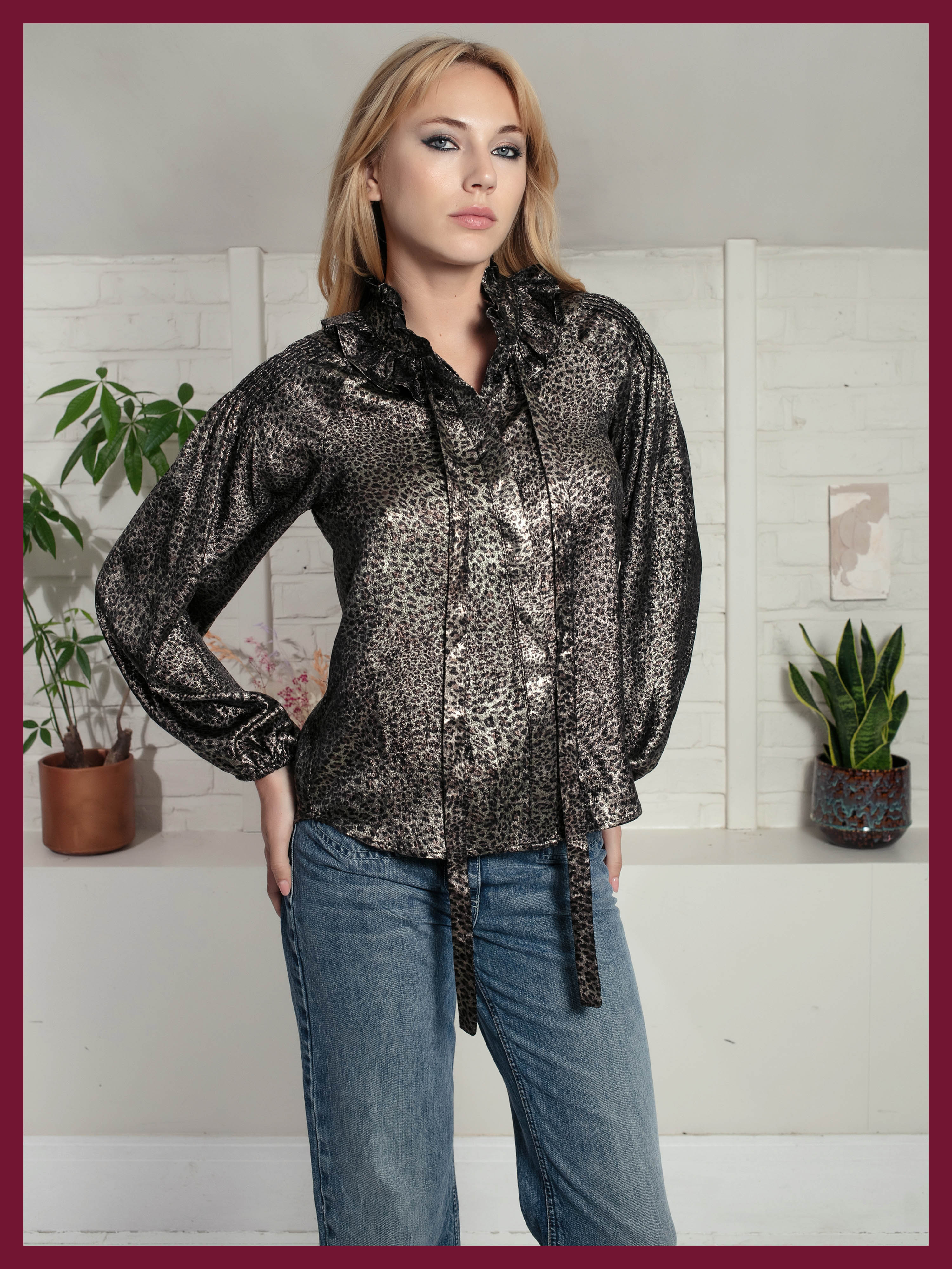 Lydia Lame Blouse In Gold Leopard