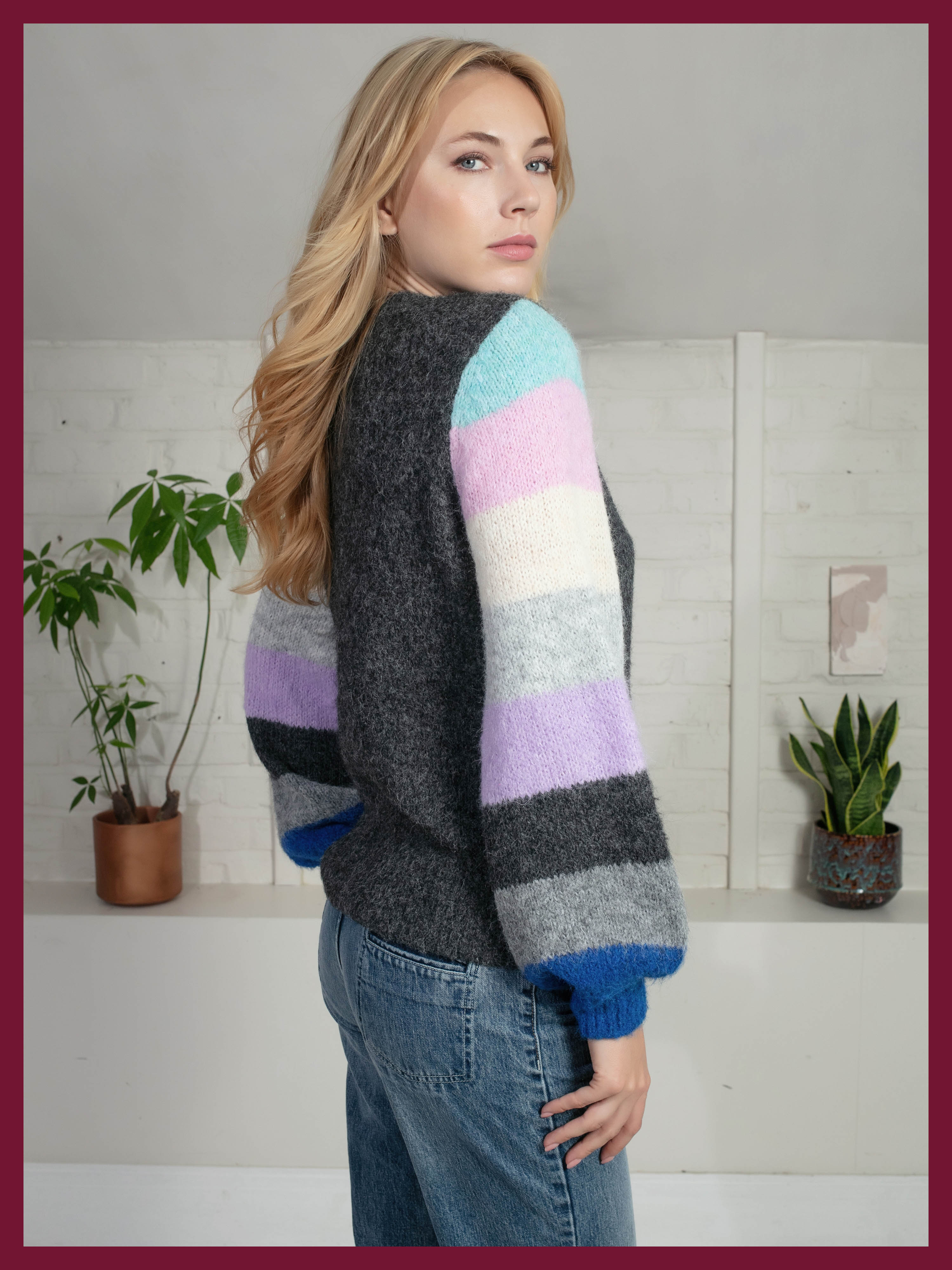 Morgan Supersoft Striped Cuff Jumper in Blue