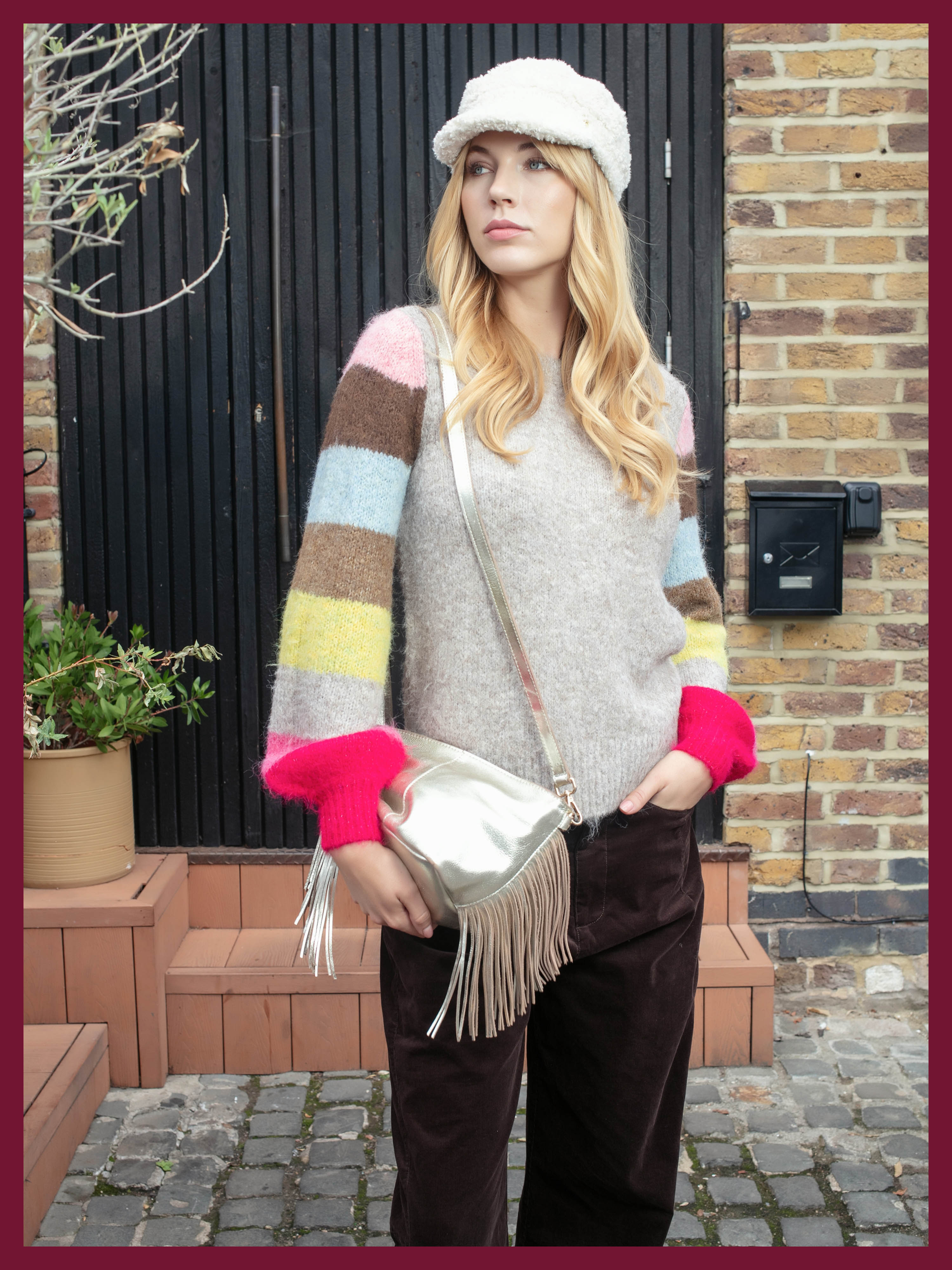 Morgan Supersoft Striped Cuff Jumper in Mink