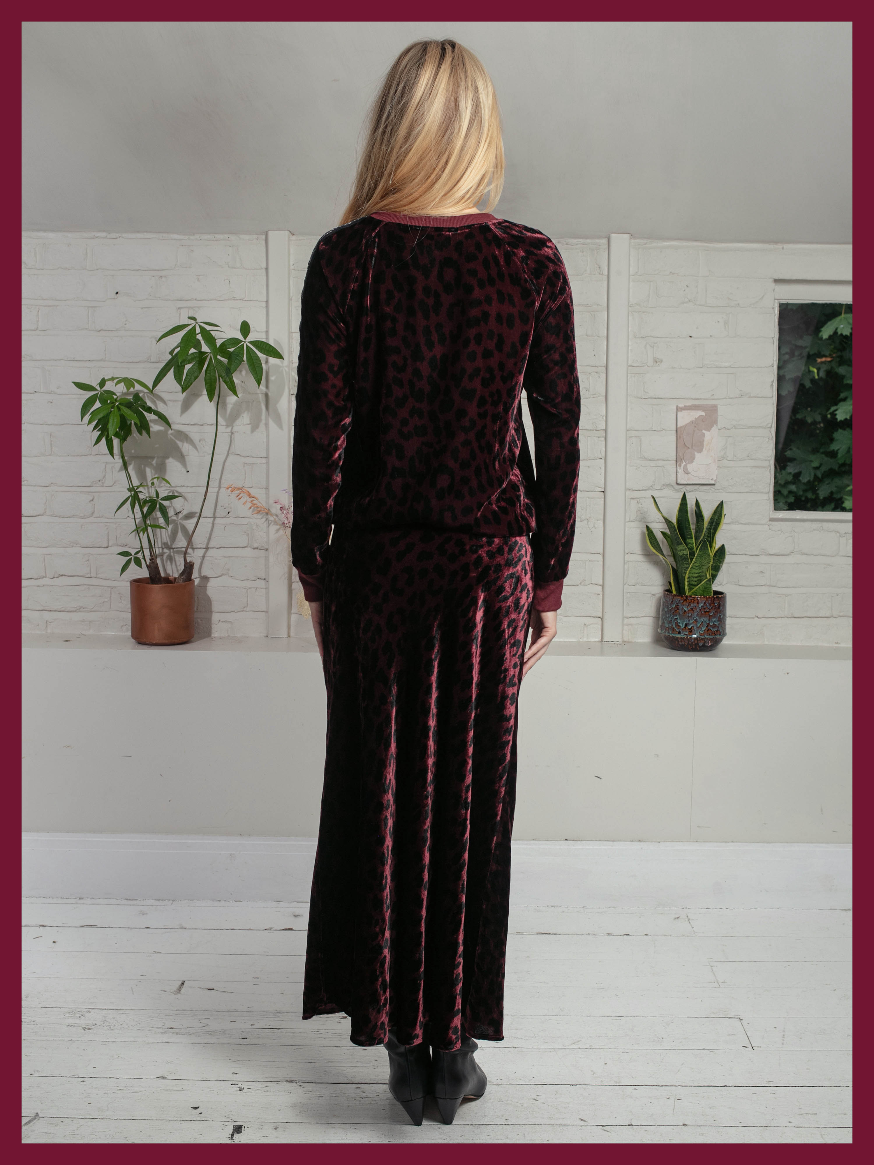 Tilda Bias Cut Skirt In Plum Leopard