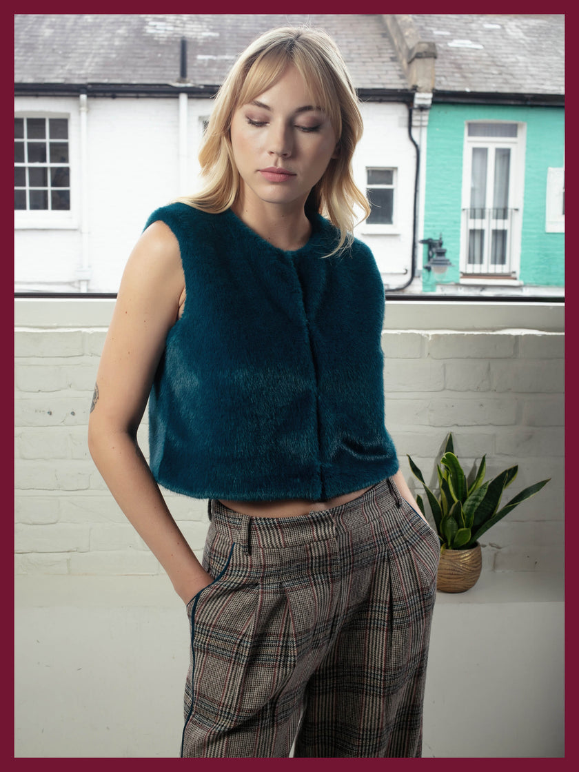 Edelweiss Faux Fur Gilet - Teal