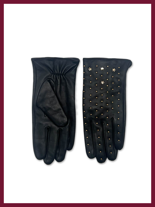 Women's black leather studded gloves for edgy winter style