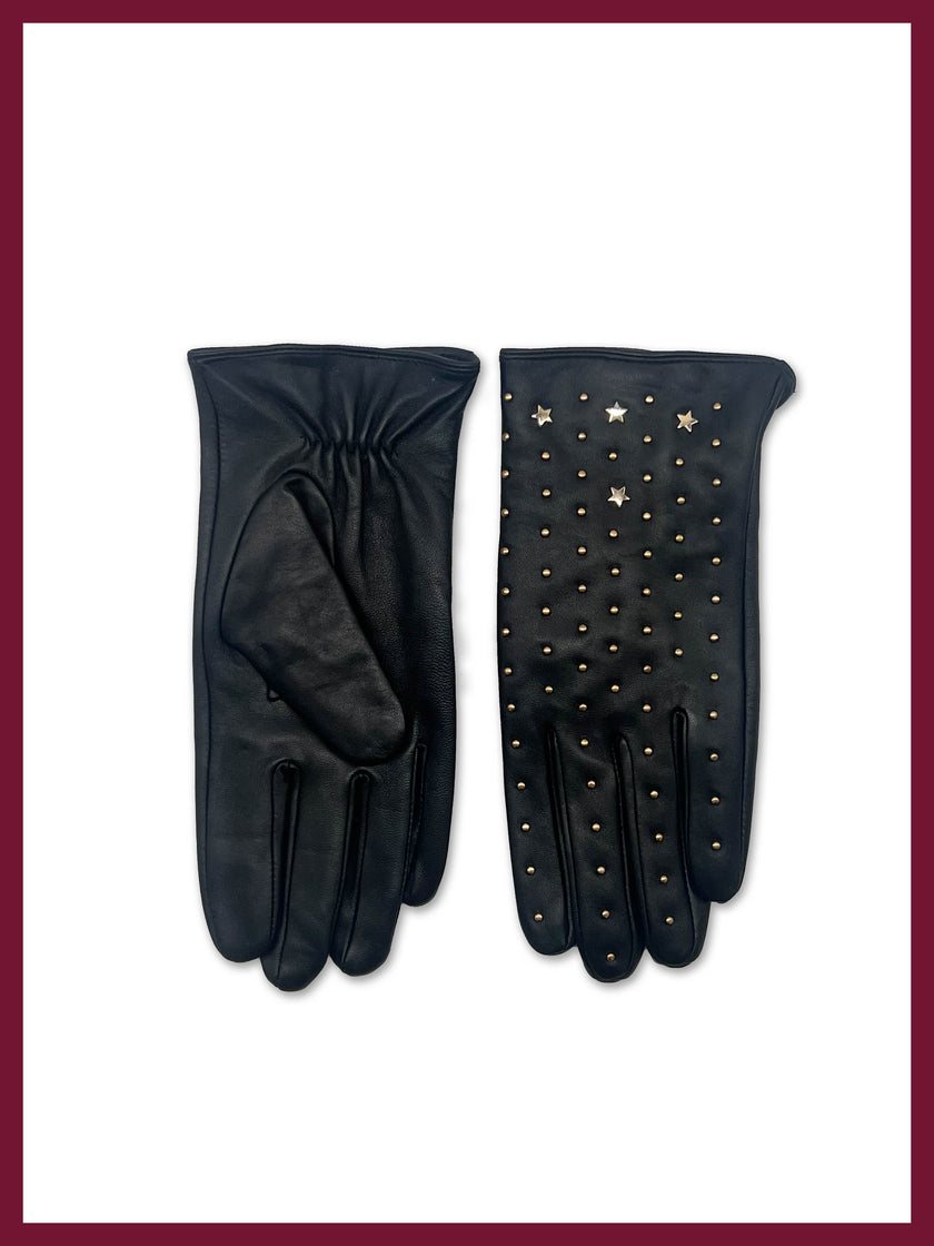 Women's black leather studded gloves for edgy winter style