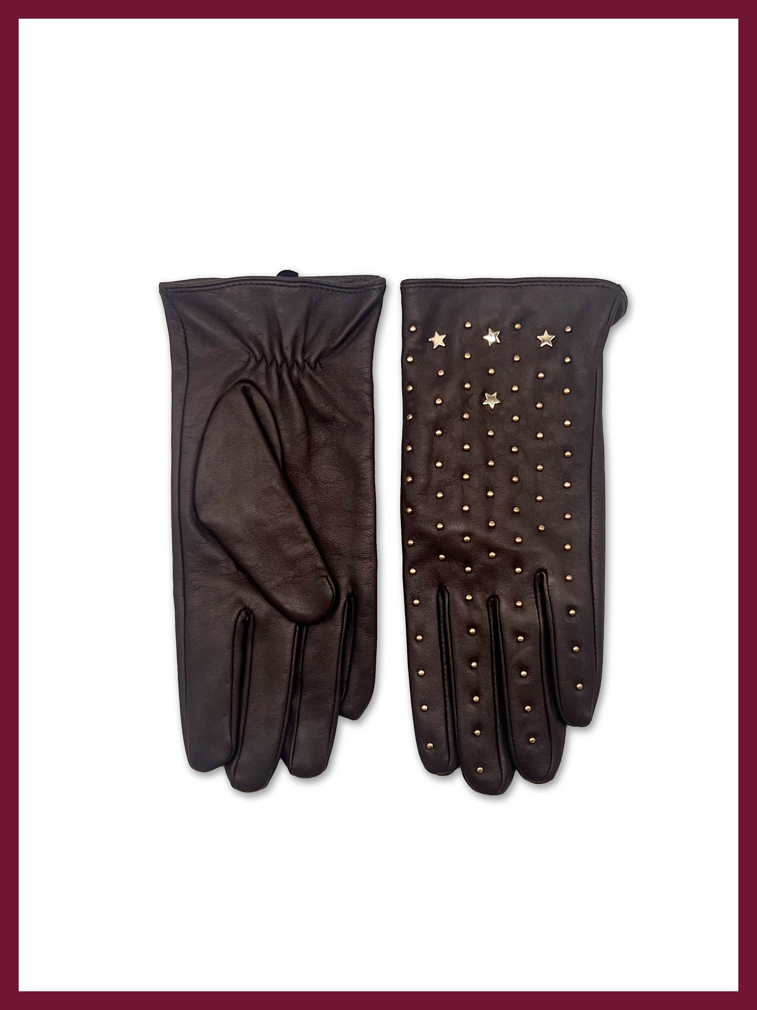 Tishan Studded Gloves in Chocolate