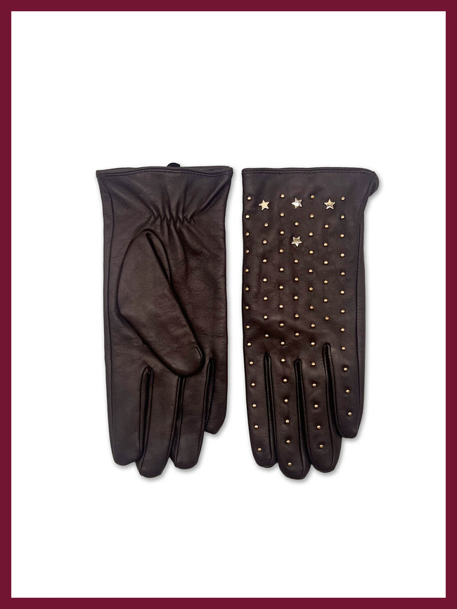 Tishan Studded Gloves in Chocolate
