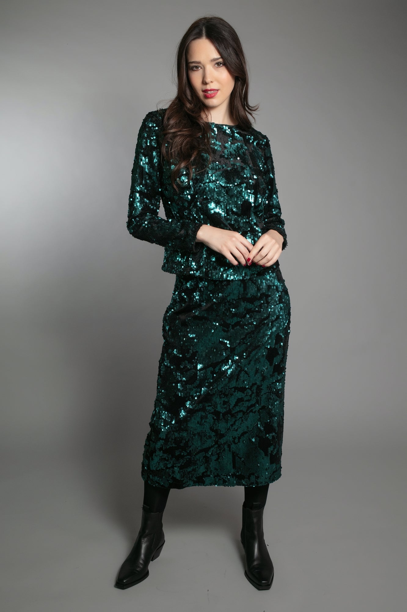 Audrey Sequin Top-Emerald