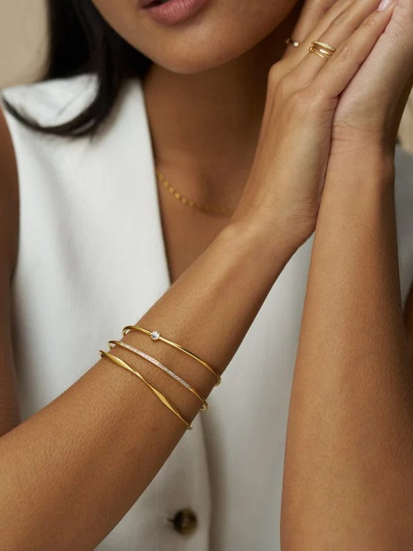 Fine Crystal & Wave Wrist Stacking Set