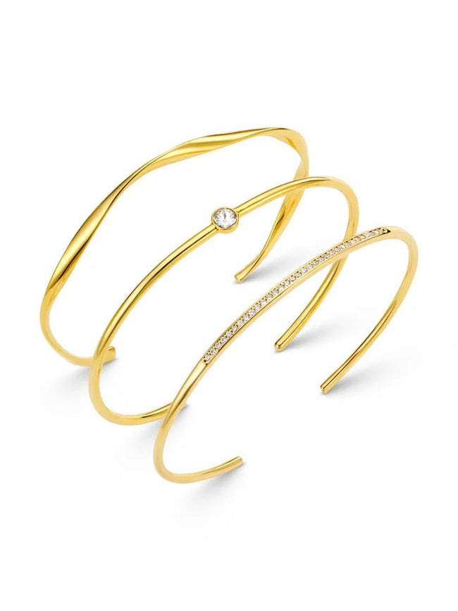 Fine Crystal & Wave Wrist Stacking Set