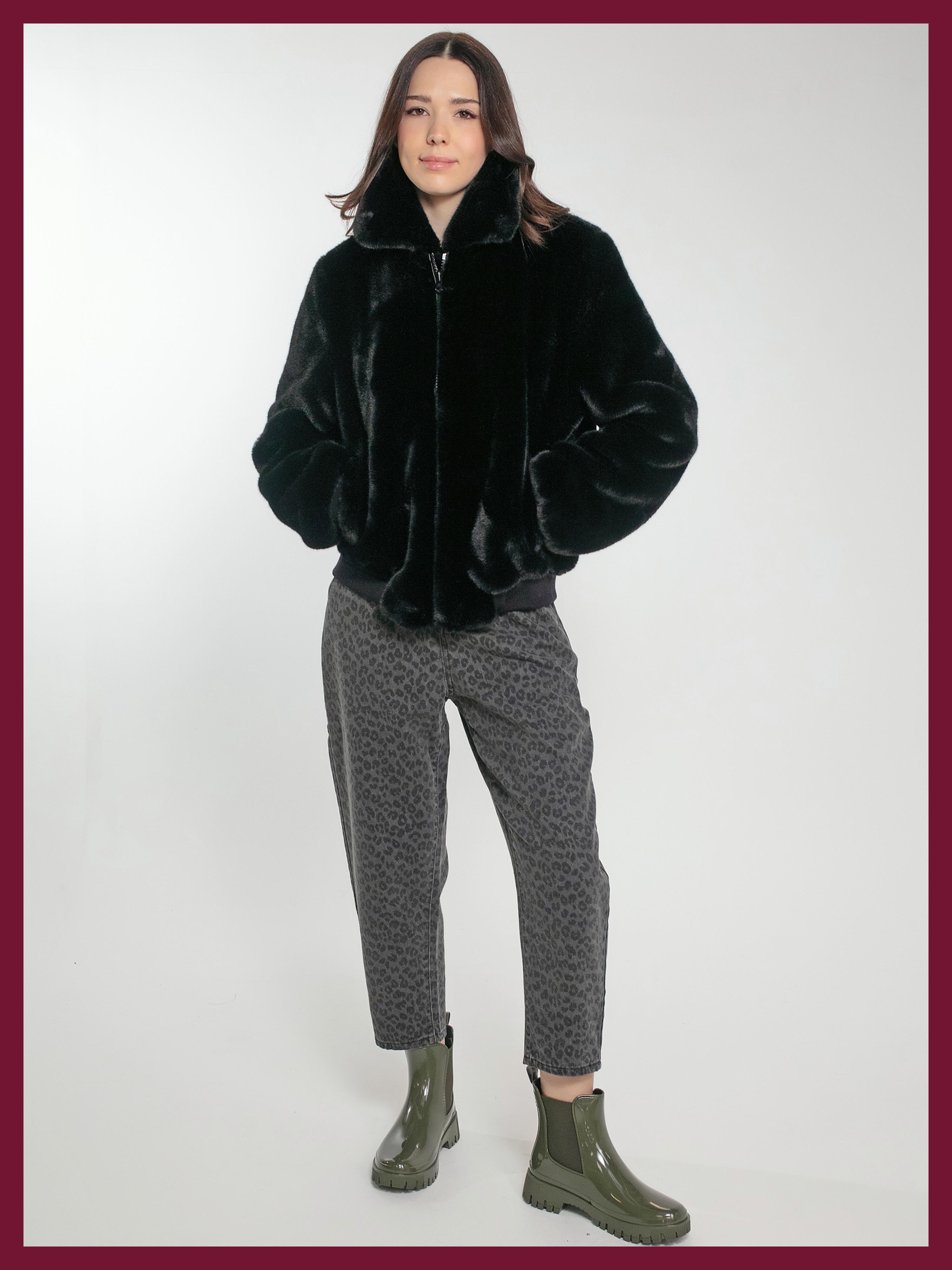 Beatrix Faux Fur Bomber In Black