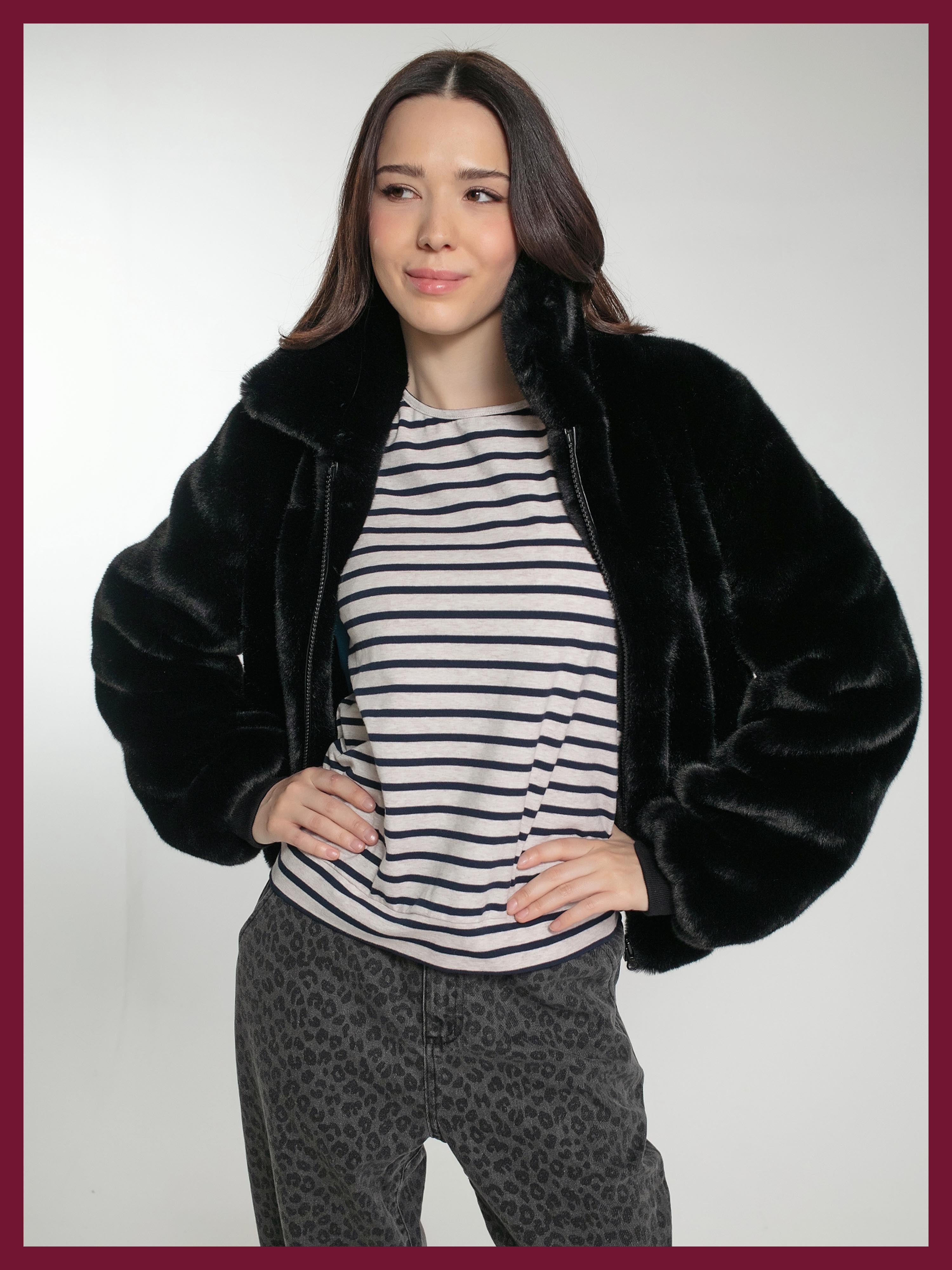Beatrix Faux Fur Bomber In Black