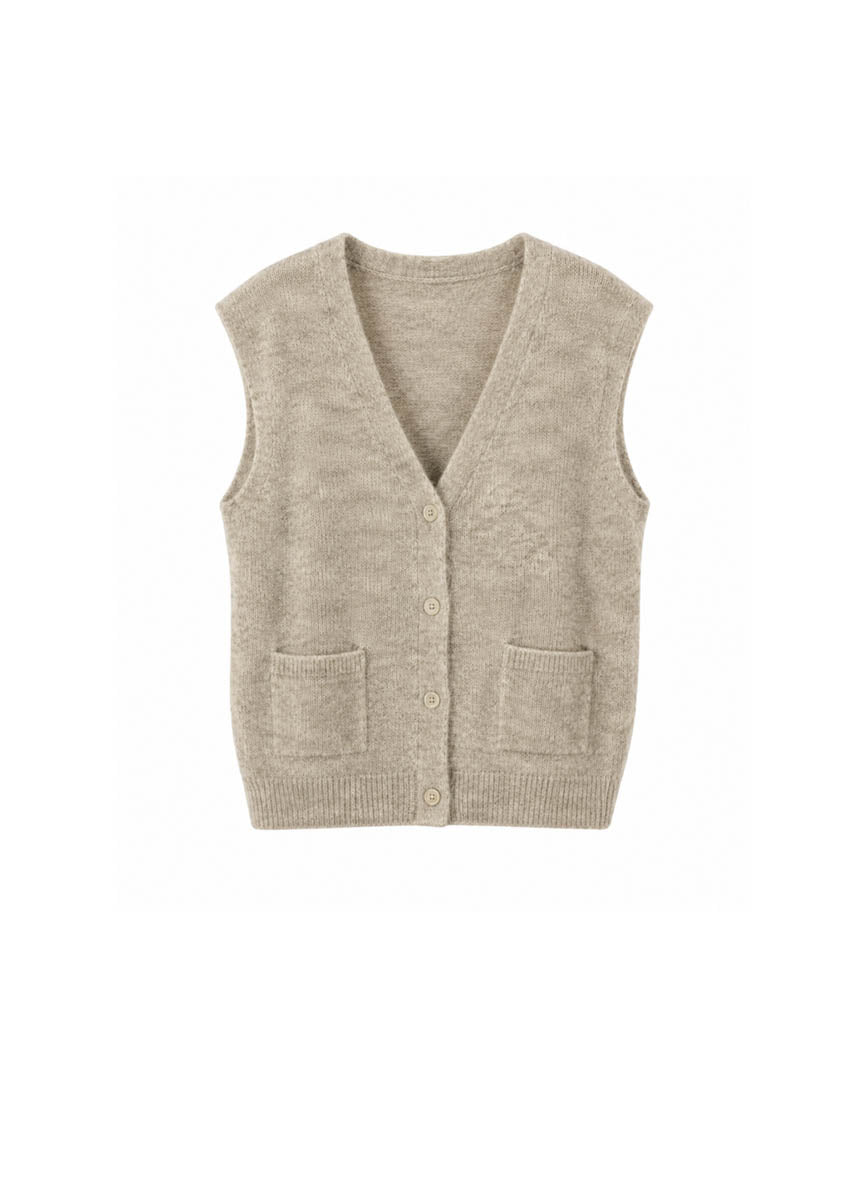 Castlerock Sleeveless Buttoned Cardigan - Mottled Beige