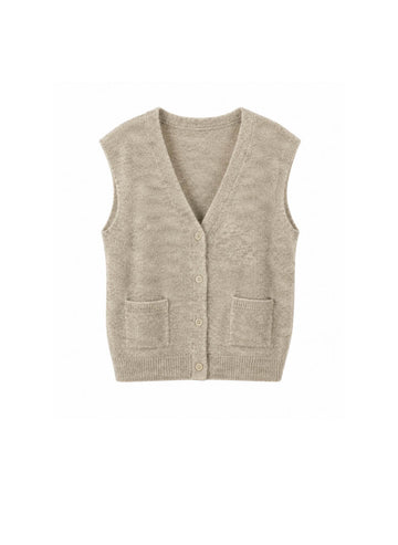 Castlerock Sleeveless Buttoned Cardigan - Mottled Beige