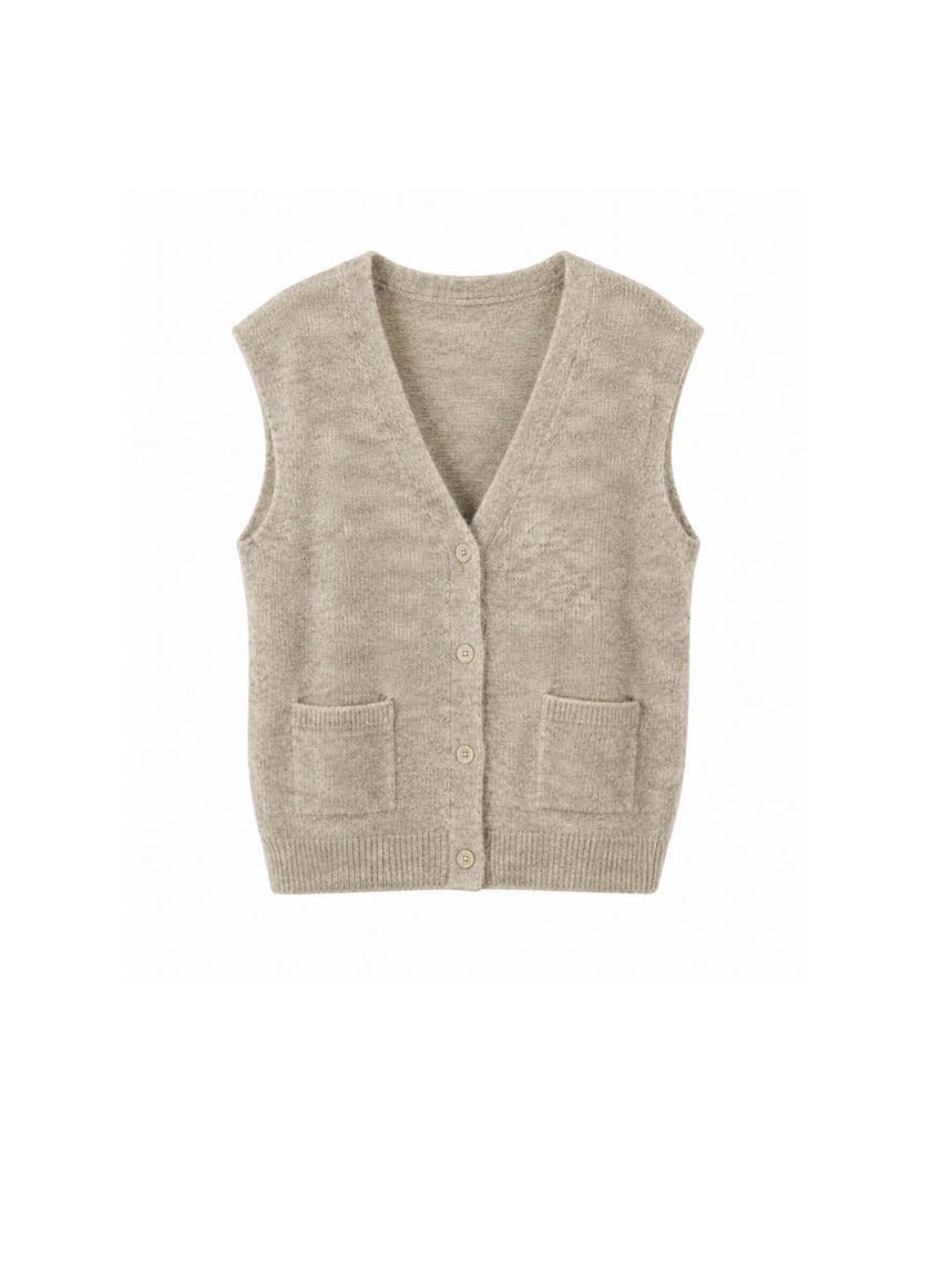 Castlerock Sleeveless Buttoned Cardigan - Mottled Beige
