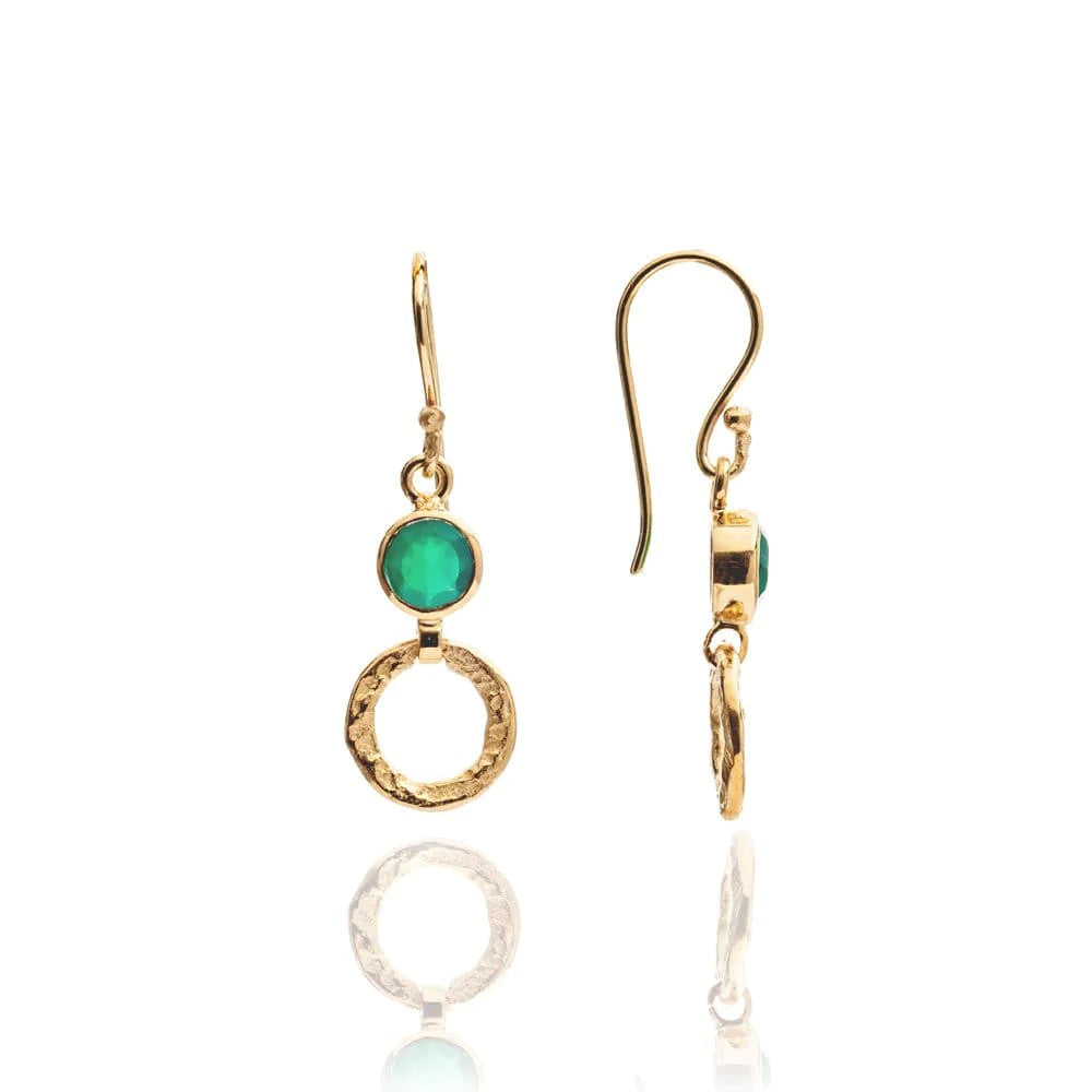 Azuni Small Gold Plated Hoop Earring-Green Onyx