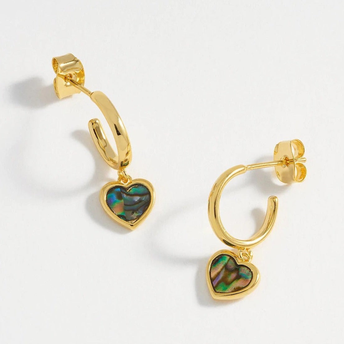 Abalone Heart Drop Hoops - Gold Plated