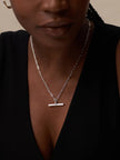 Chunky T-Bar Mid Length Necklace-SILVER