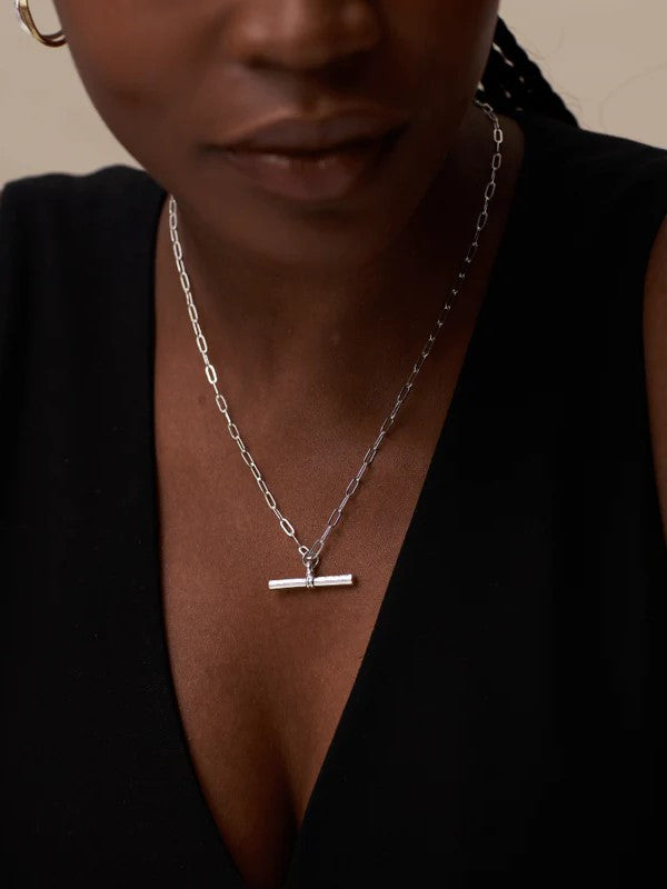 Chunky T-Bar Mid Length Necklace-SILVER