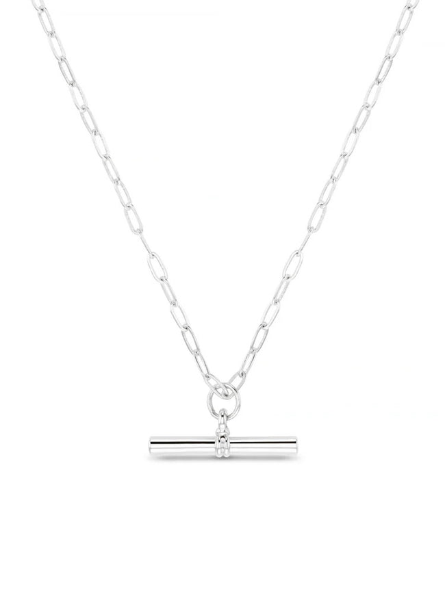 Chunky T-Bar Mid Length Necklace-SILVER