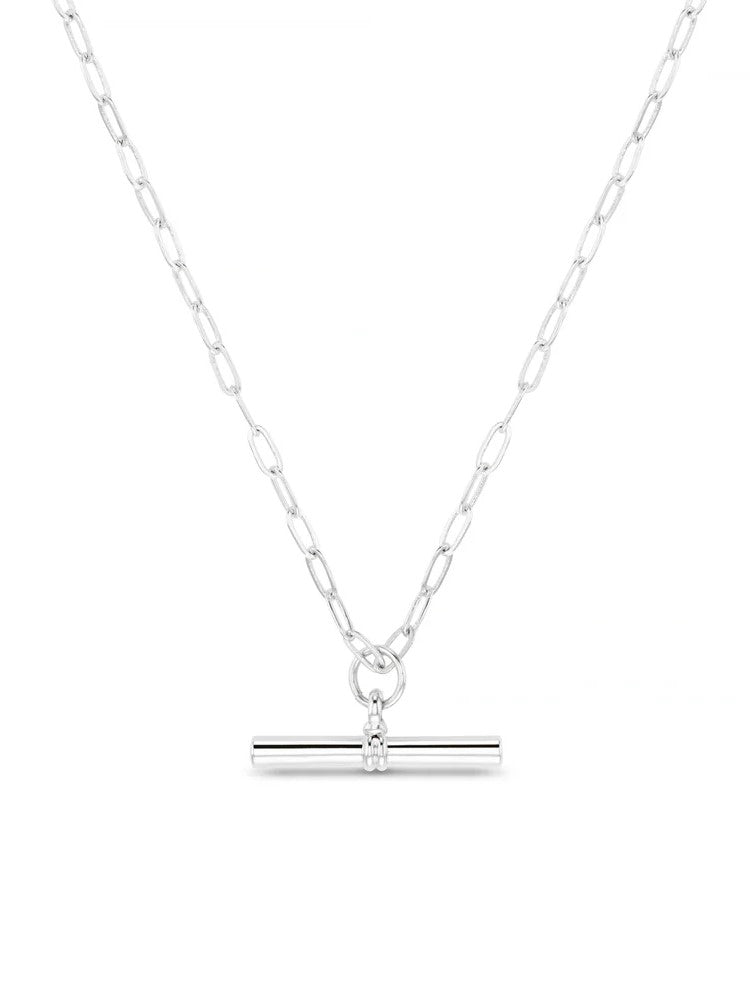 Chunky T-Bar Mid Length Necklace-SILVER