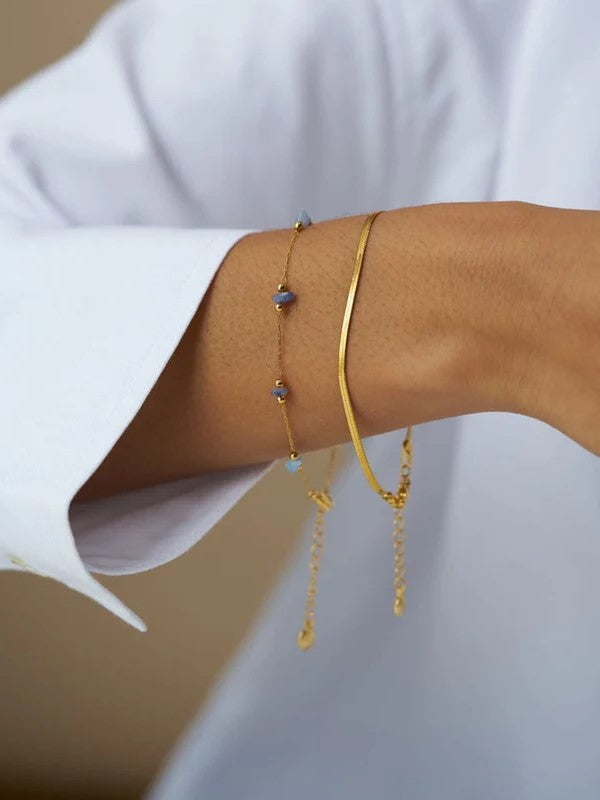 Semi-Precious Sodalite Chip & Snake Chain 2-Row Bracelet