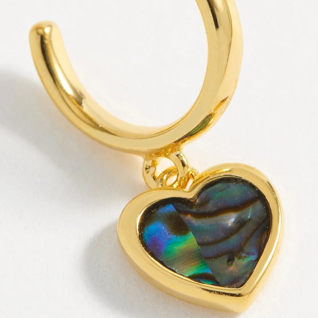 Abalone Heart Drop Hoops - Gold Plated