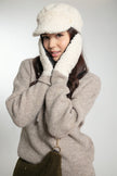 Cream leather mittens with cosy faux fur lining for women