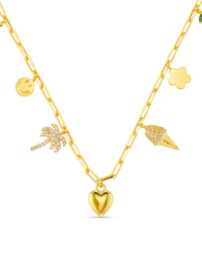 Mixed Eclectic Pave Charm Necklace