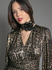 VERA CORSAGE SCARF IN BROWN LEO