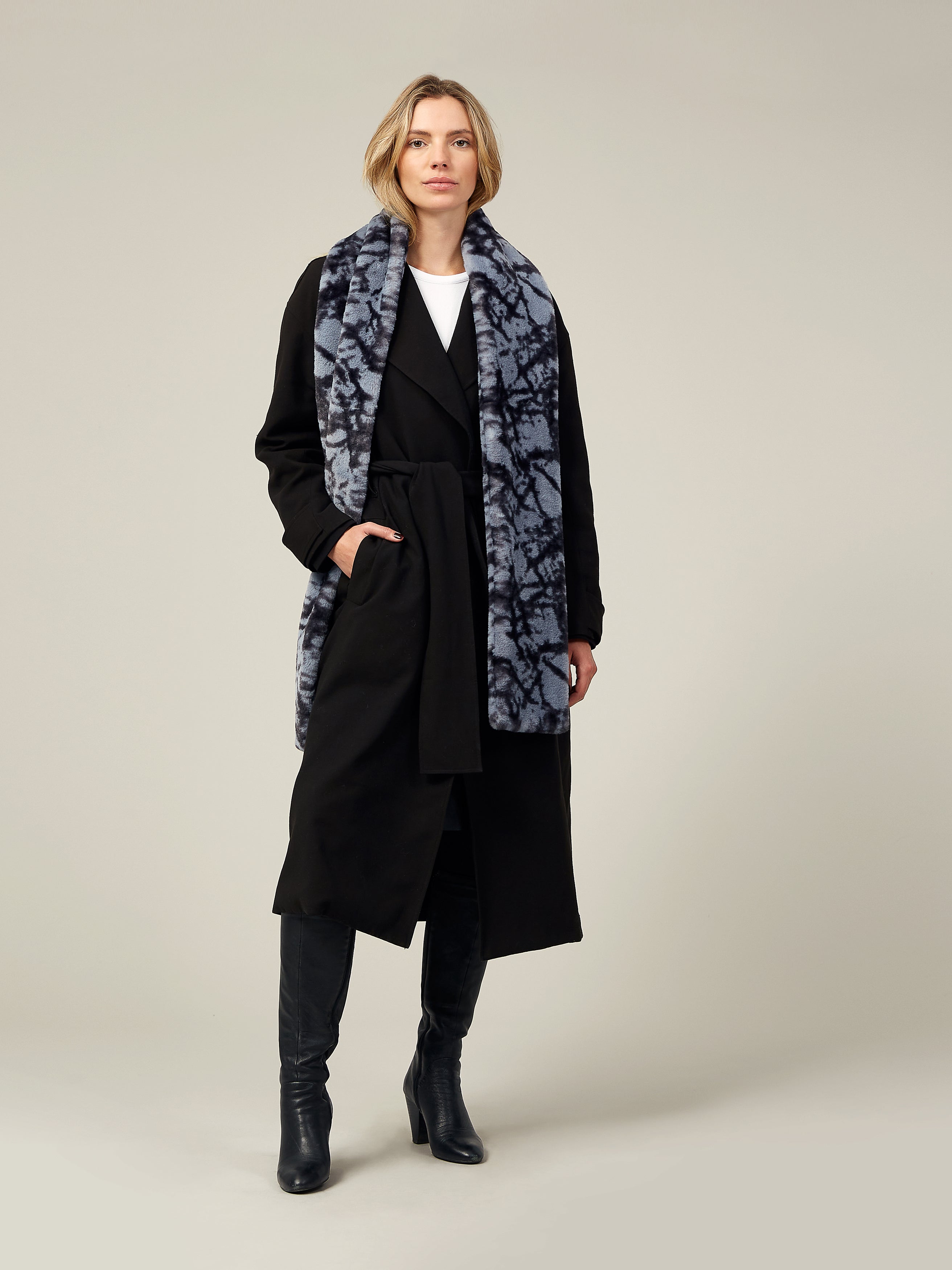 CAMO FAUX FUR SCARF-BLUE