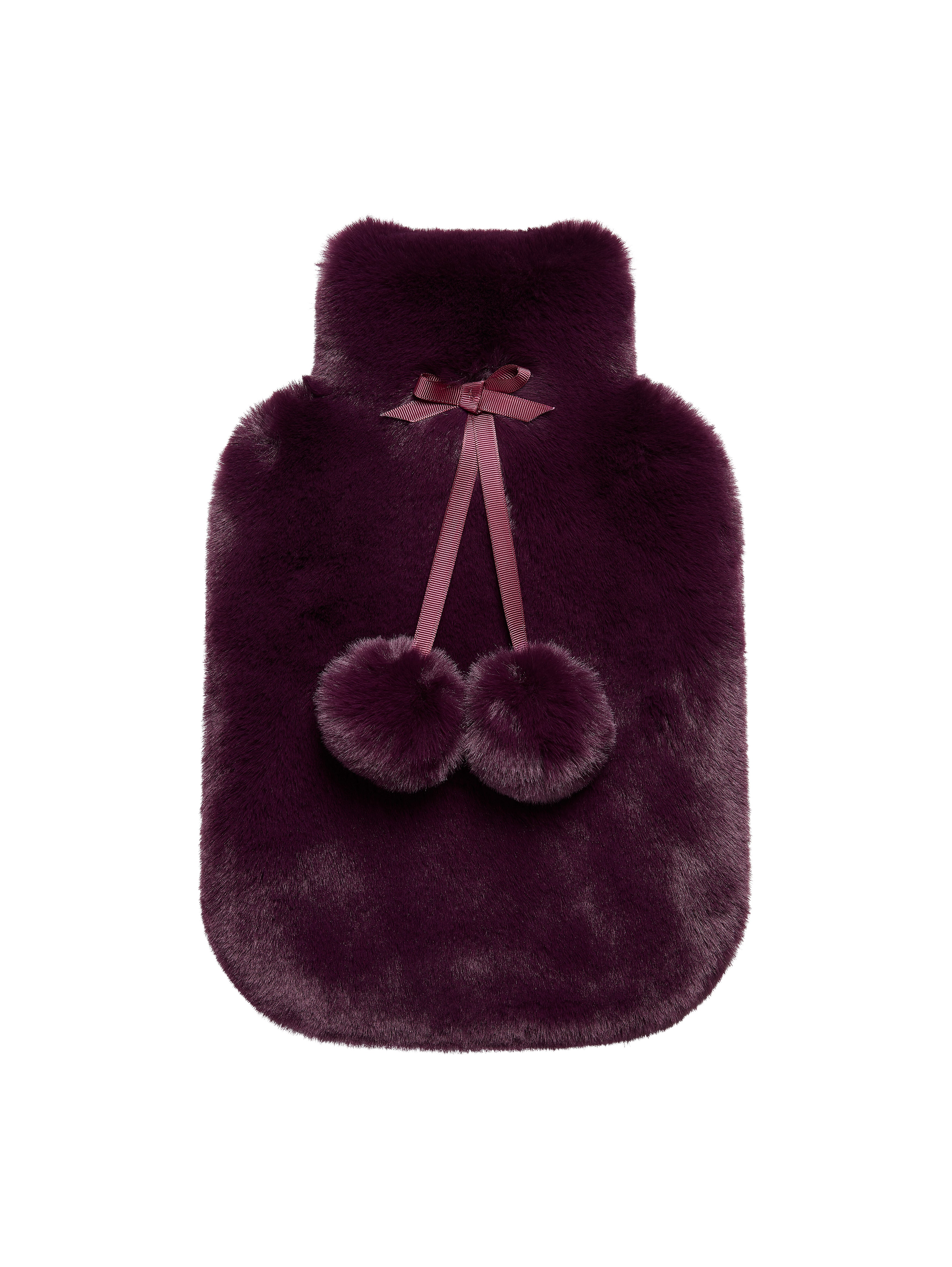 FAUX FUR HOT WATER BOTTLE AND EYE MASK-PLUM