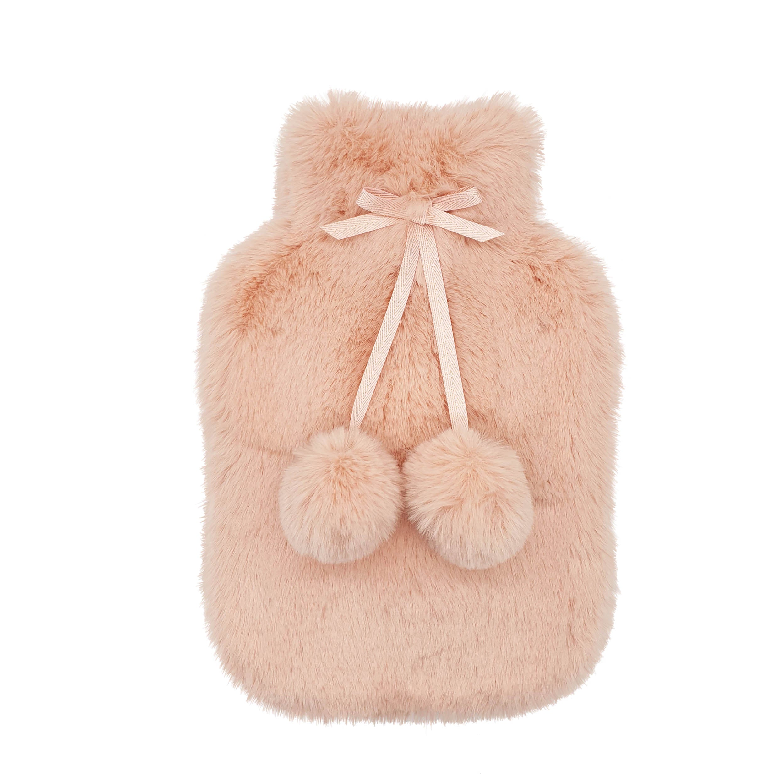 Faux Fur Hot Water Bottle and Eye Mask Set - Nude