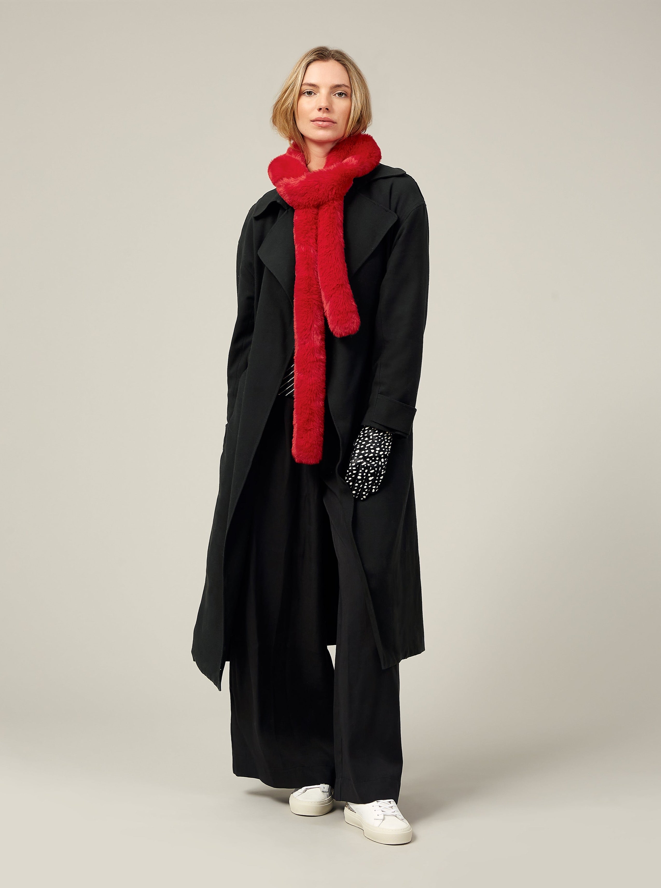 PASHA FAUX FUR SCARF-RED